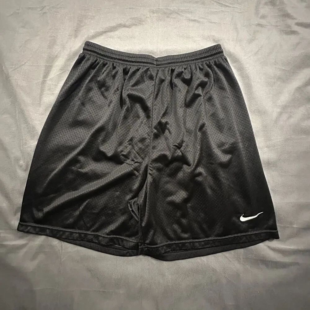 Vintage 90s Nike Shorts Mesh Mens L Sports Activewear Swoosh Gym Black Nylon